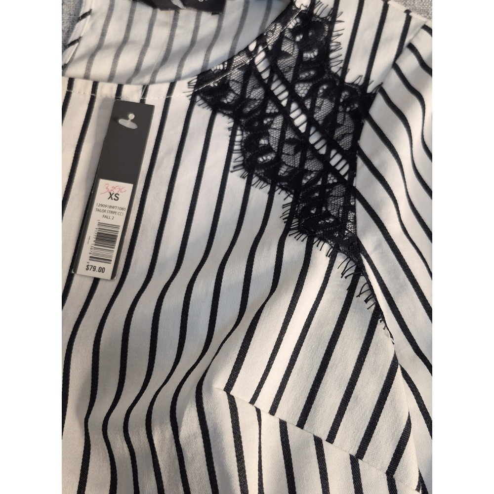 The Limited Y2K Long Sleeve XS Striped Career Top NEW $79 Lace Black White - Picture 5 of 7